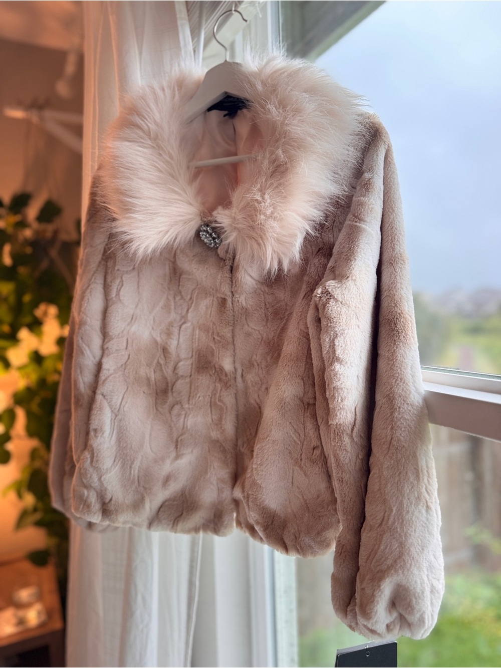 Marc New York Blush Faux Fur Teddy Jacket with Fur-Trim Collar